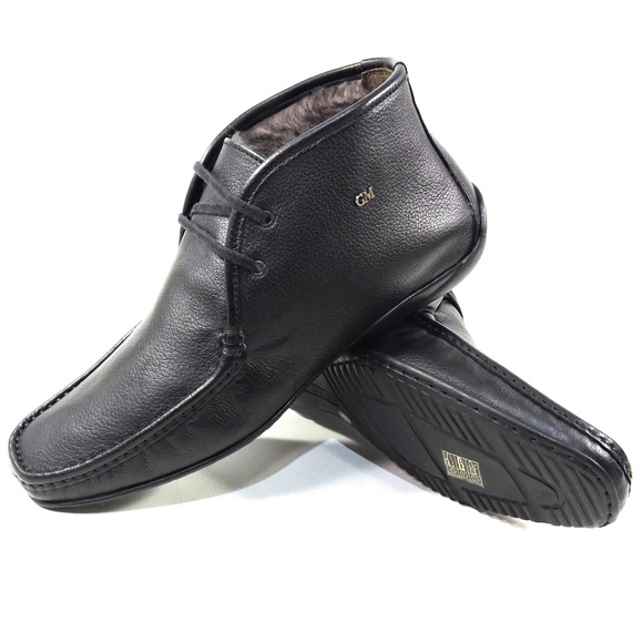 GOODMAN 🇮🇹 MEN'S BLACK LEATHER COMFORT FLAT WINTER BOOTS - Picture 7 of 8